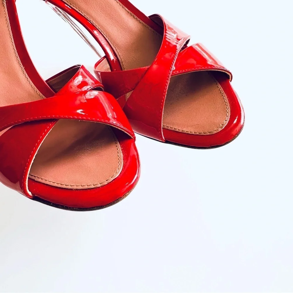 Alaia Red Patent Leather Luxury HTF Sandal w/ Clear-Block Heel Ankle-Strap 37.5 - Picture 8 of 16